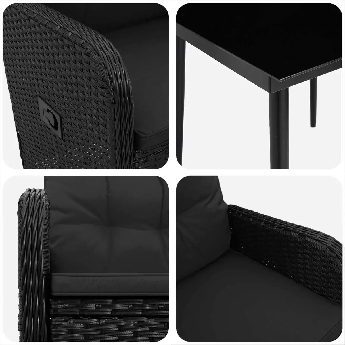 3 Piece Black PE Rattan Sofa Table Set