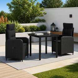 Durable 3-Piece Black Rattan Sofa Table Set for Outdoors