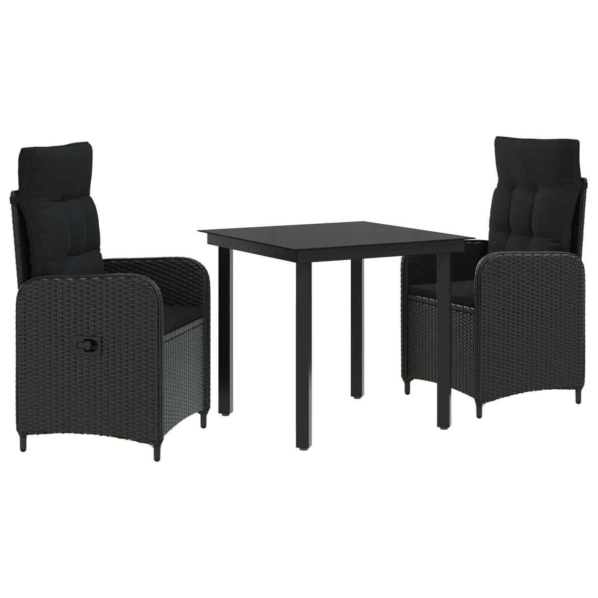 3-Piece Black Rattan Sofa Table Set for Outdoors