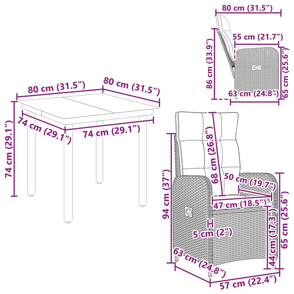 3-Piece Black Rattan Sofa Table Set for Outdoors