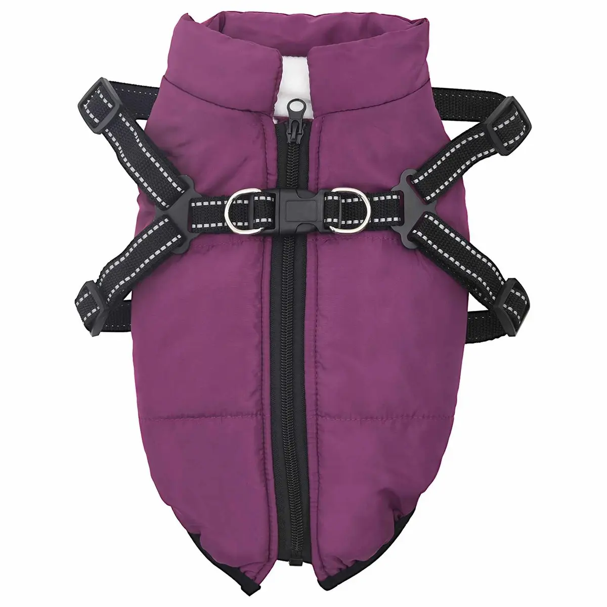 Dog Coat Purple L24 Winter Fleece Polyester Warm Outdoor Pet Jacket Reflective
