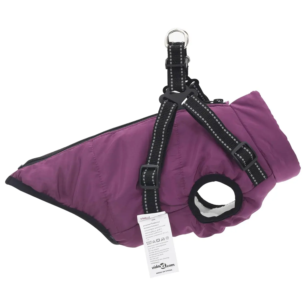 Dog Coat Purple L28 Fleece Polyester Waterproof Windproof Adjustable Harness