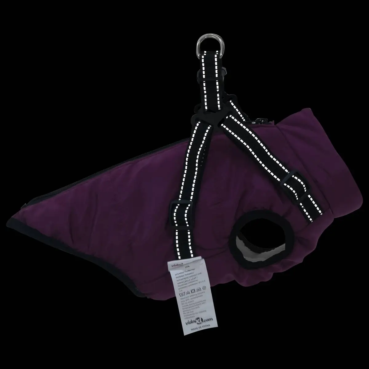 Dog Coat Purple L28 Fleece Polyester Waterproof Windproof Adjustable Harness