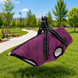 Dog Coat Purple L32 Fleece Polyester Water-Resistant Windproof Adjustable