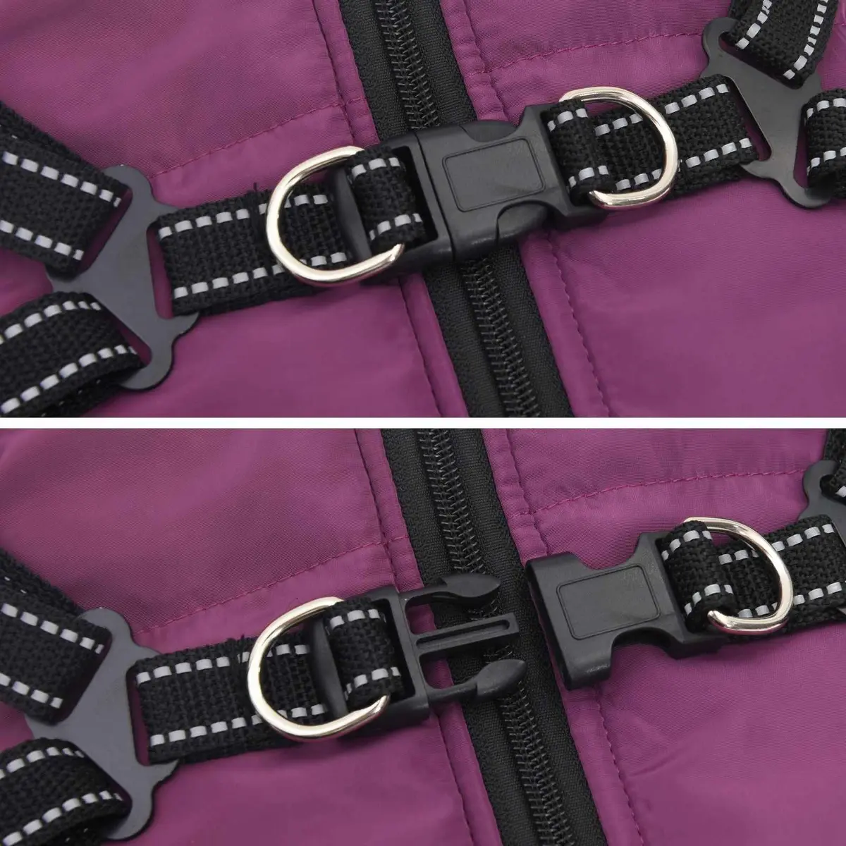 Dog Coat Purple L36 Fleece Polyester Outdoor Pet Apparel Adjustable Harness