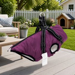 Dog Coat Purple L40 Fleece Polyester Water-Resistant Windproof Adjustable Pet