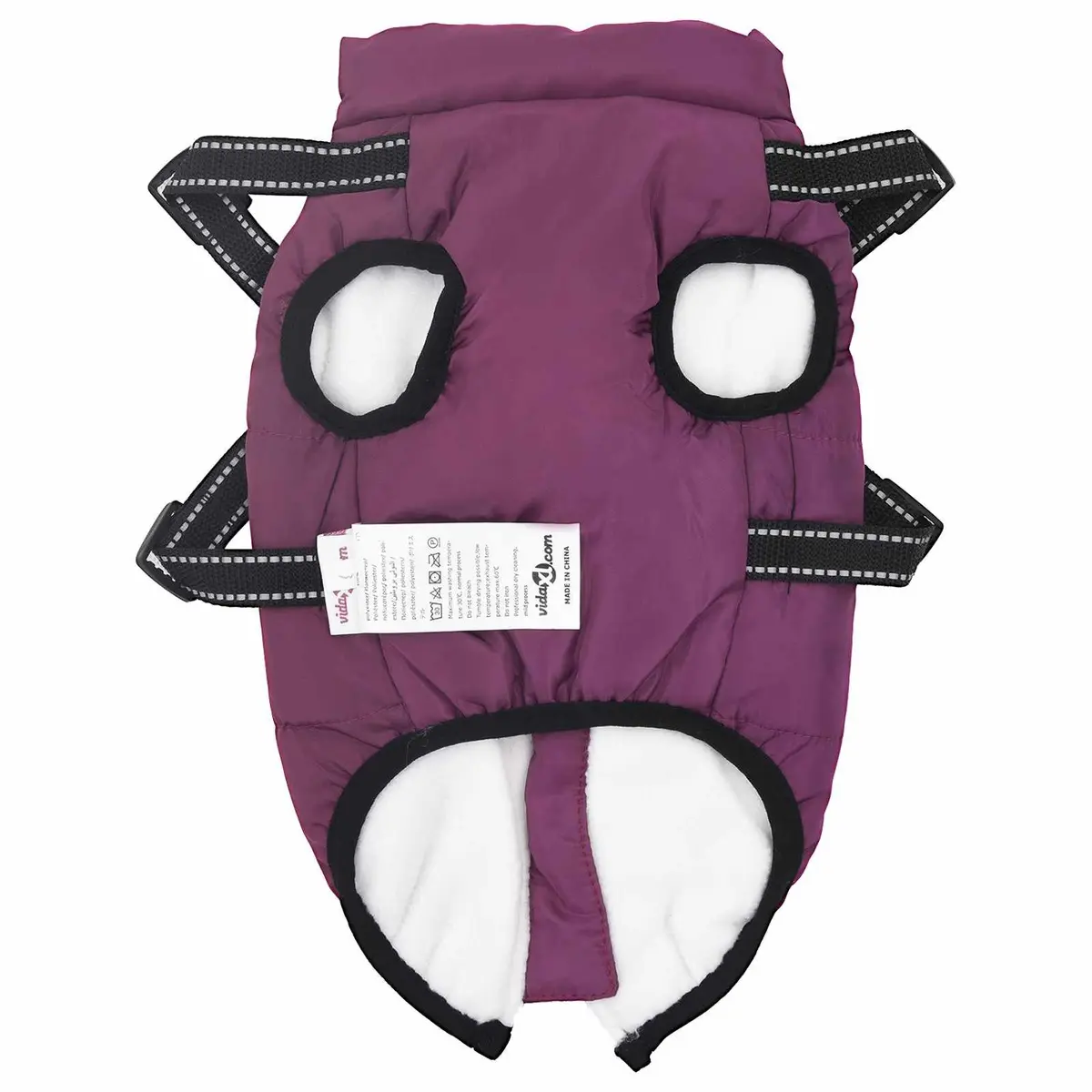 Dog Coat Fleece Polyester L40 Purple Water-Resistant Windproof Adjustable