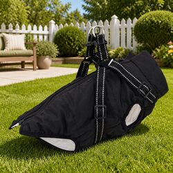 Dog Coat L24 Black Fleece Polyester Waterproof Windproof Adjustable Reflective