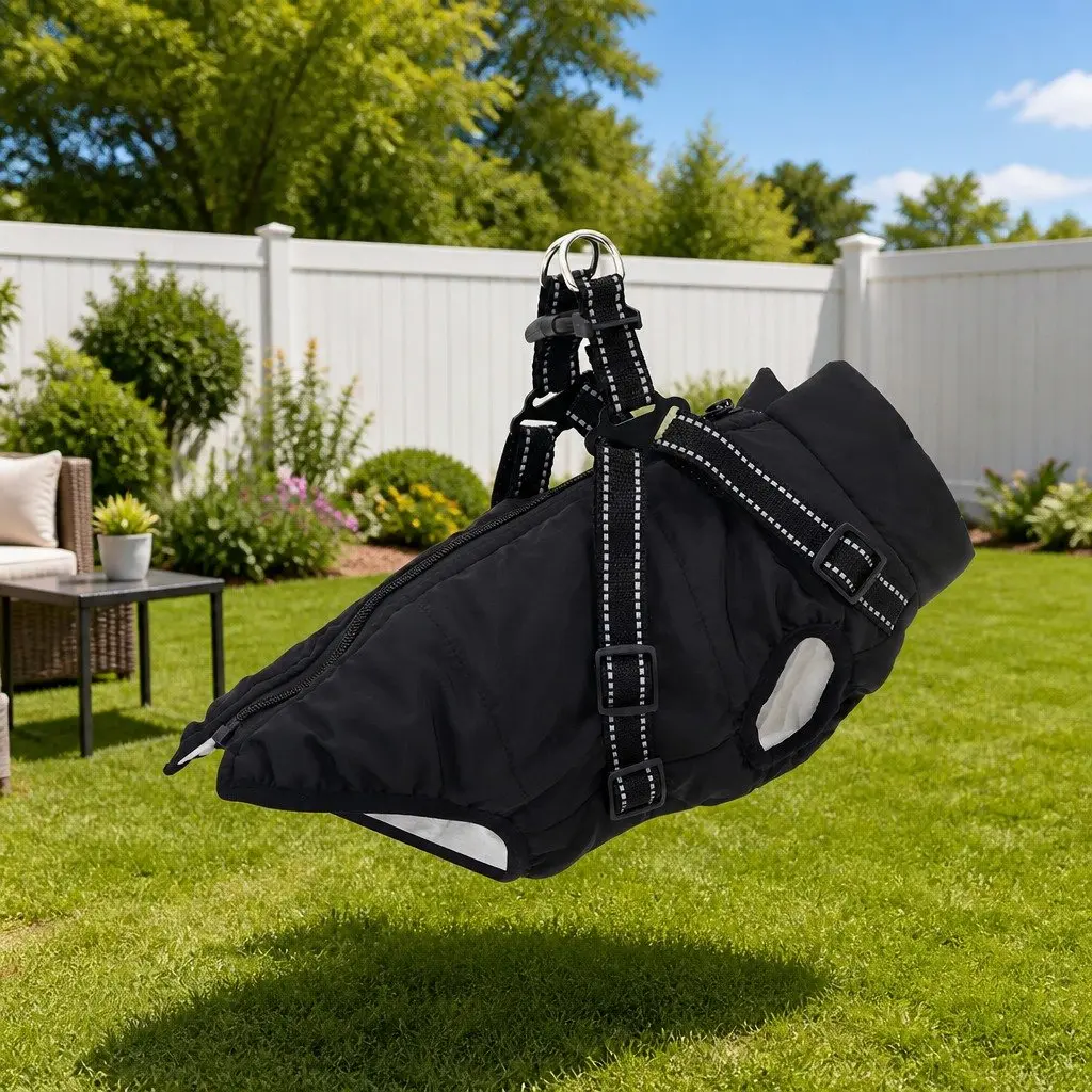 Waterproof Dog Coat Black L32 Fleece Polyester