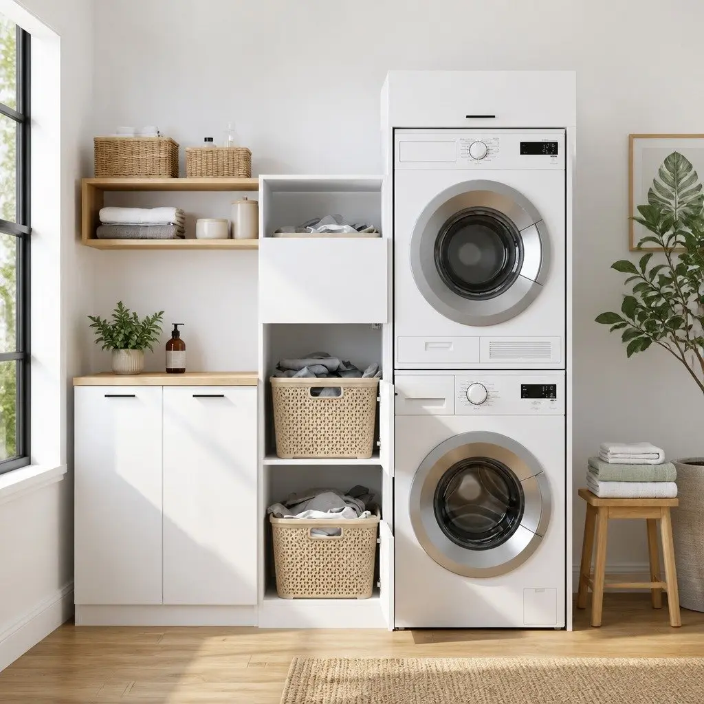 White Laundry Cabinet Set for Storage