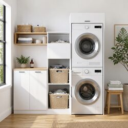 Laundry Cabinet Set 2 Piece White Storage Washing Machine Utility Room Furniture