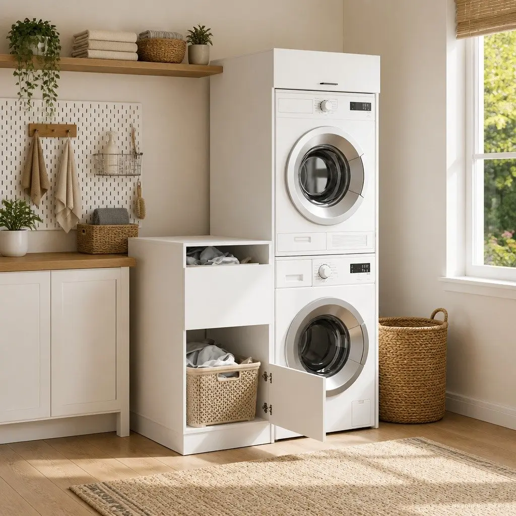 2-Piece White Laundry Cabinet Set for Storage