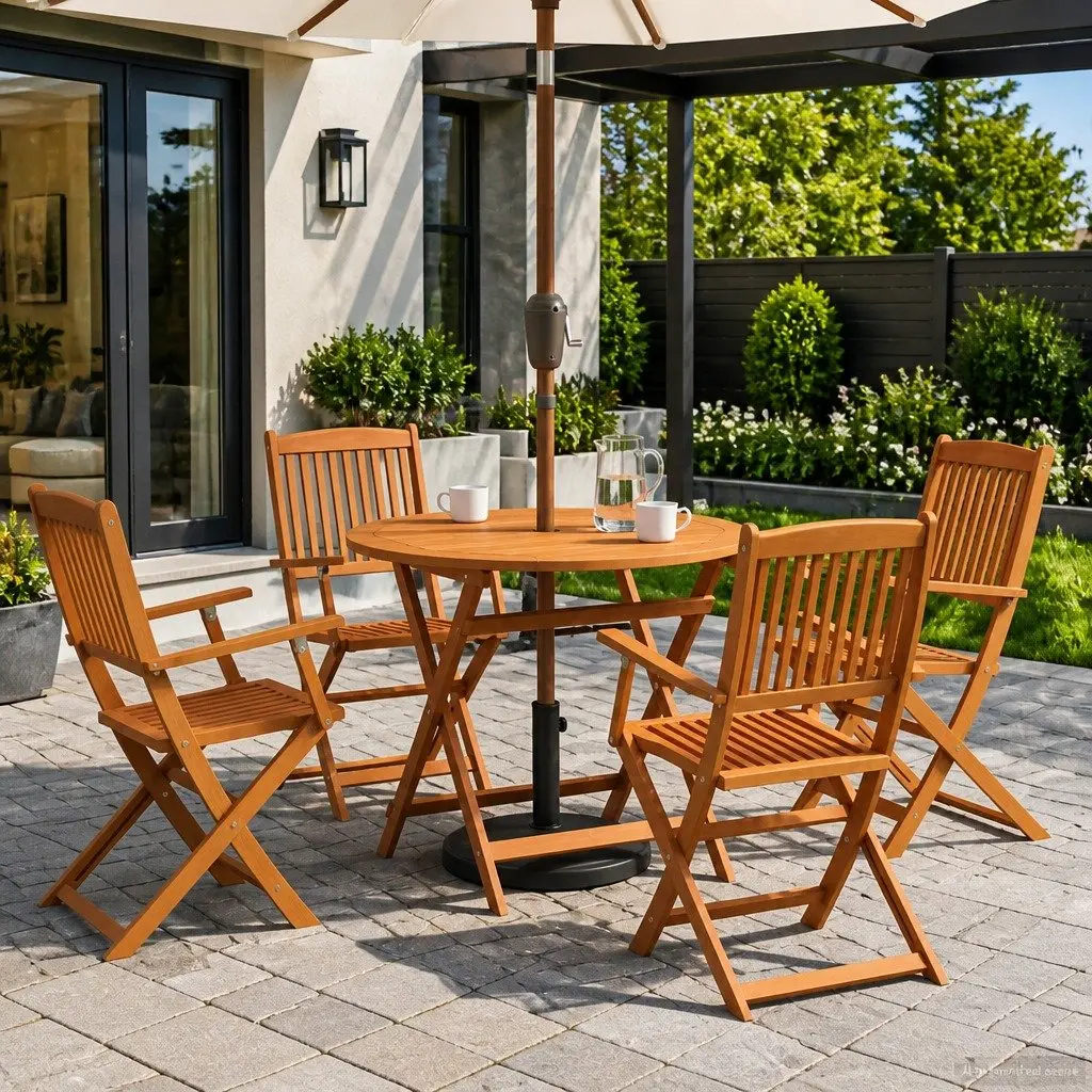 5-Piece Foldable Patio Dining Set in Brown Eucalyptus