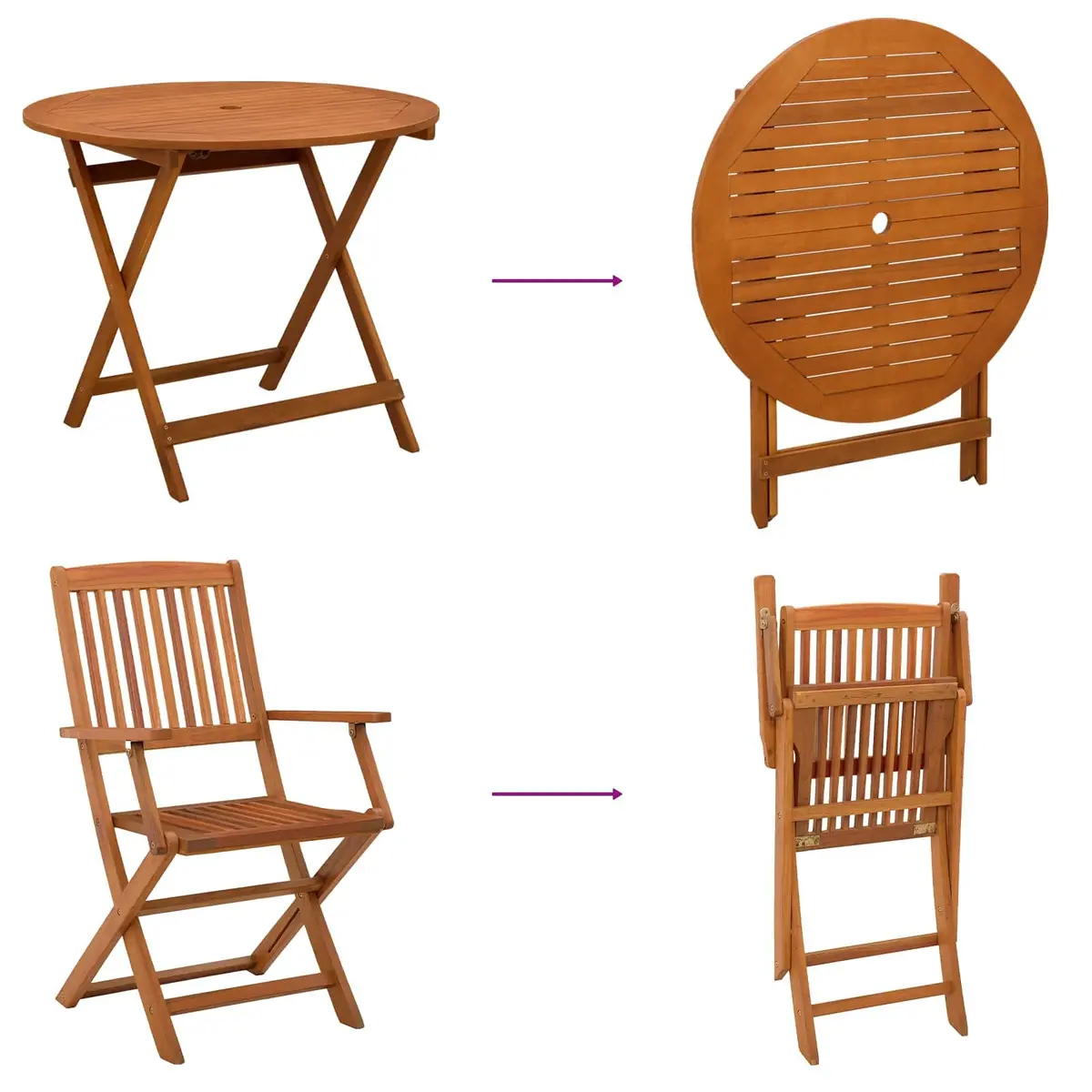 5-Piece Foldable Patio Dining Set in Brown Eucalyptus