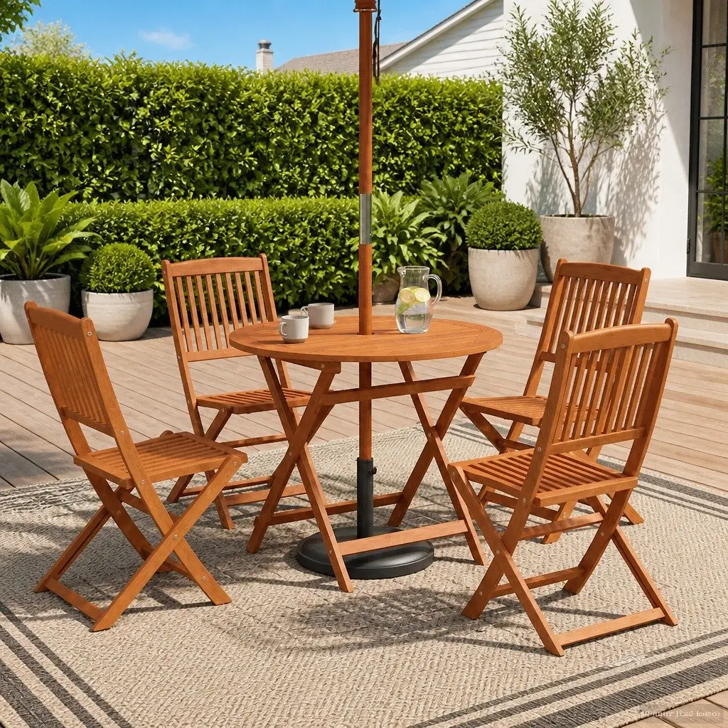 Solid Eucalyptus Wood 5pc Patio Furniture Set
