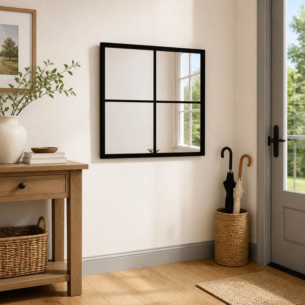 Metal Frame Wall Mirror Black 40x40 cm for Home