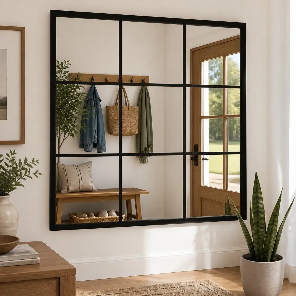 Wall Mirror Metal Frame 60x60cm Black