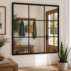 Black Metal Frame Wall Mirror 60x60cm for Home Decor