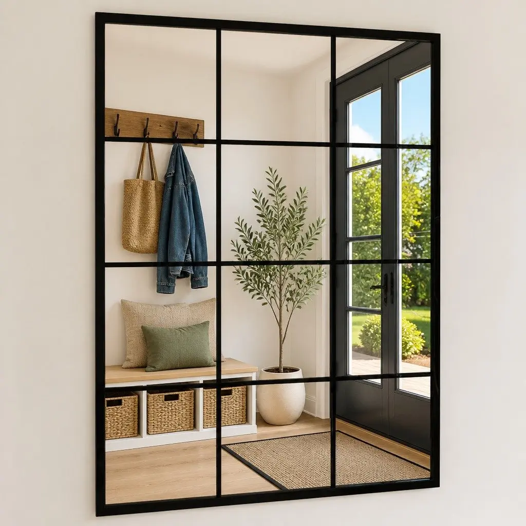 Black Metal Frame Wall Mirror 80x60 cm