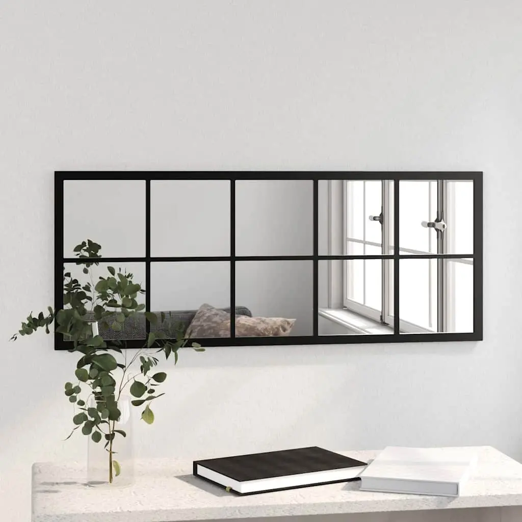 Wall Mirror Metal Frame 100x40 cm Black Horizontal Vertical Mounted Home Decor