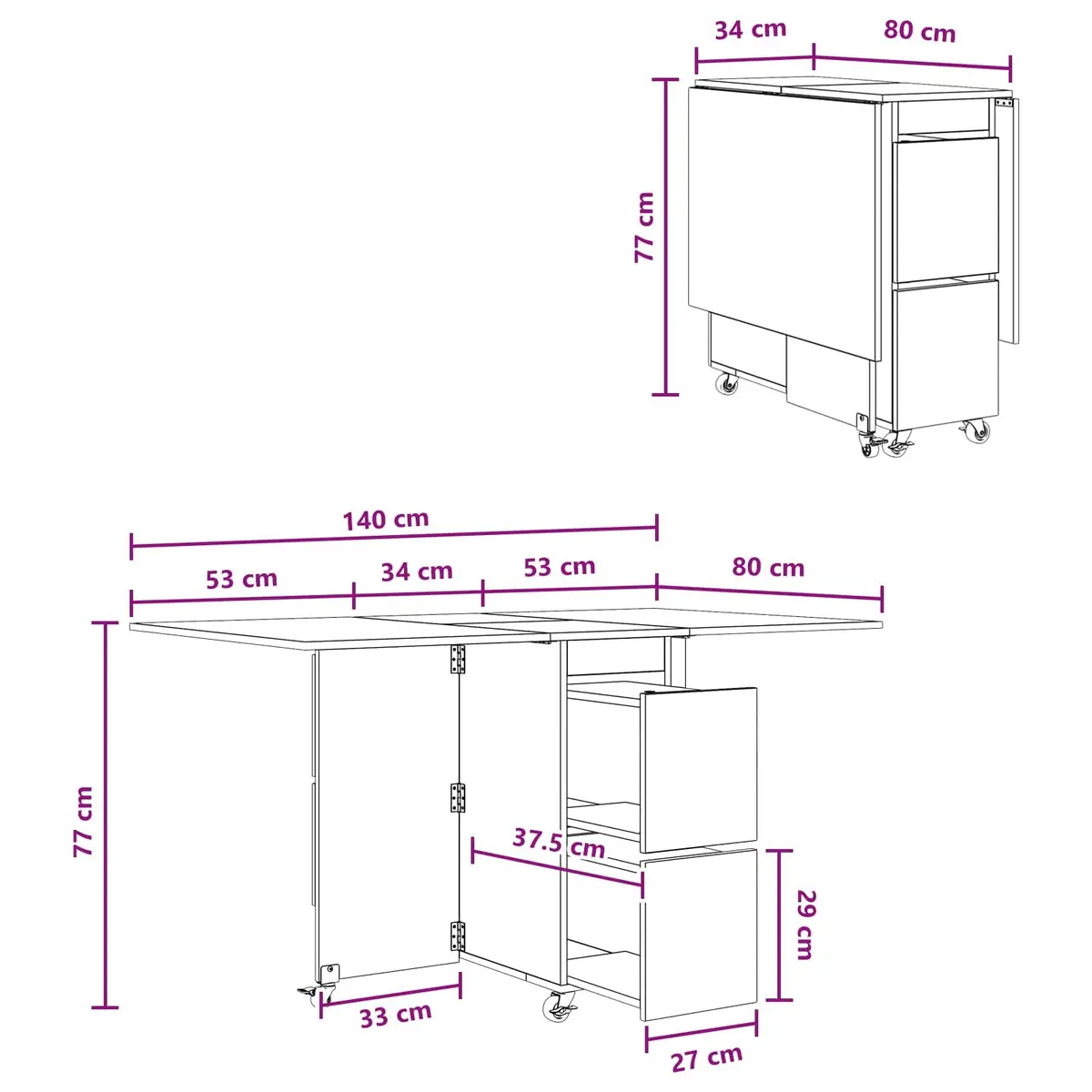 Dining Table 140x80x77cm Extendable Kitchen Furniture White Engineered Wood