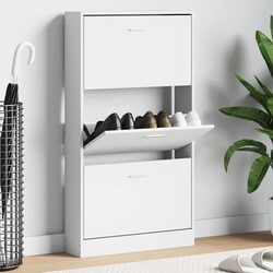 Durable White Shoe Cabinet with 3 Drawers 59x17x108 cm