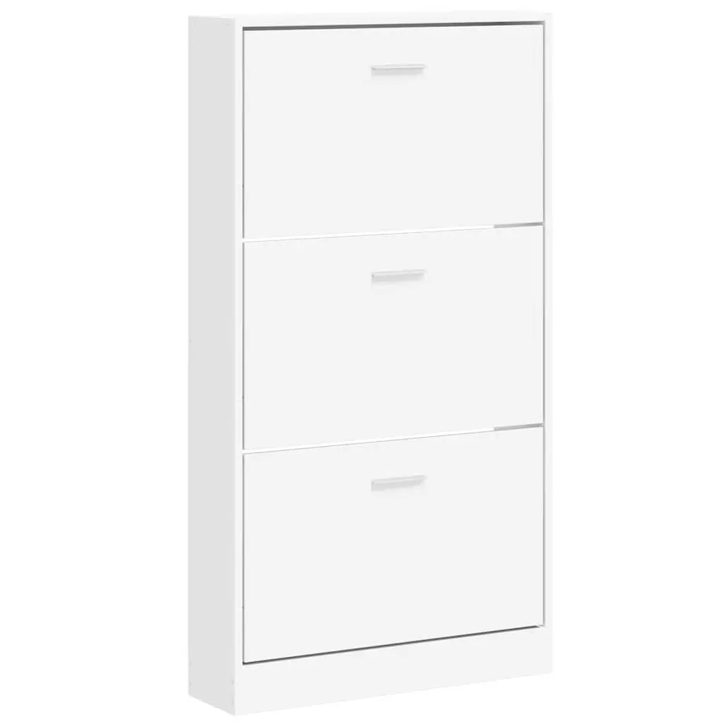 White Shoe Cabinet with 3 Drawers 59x17x108 cm