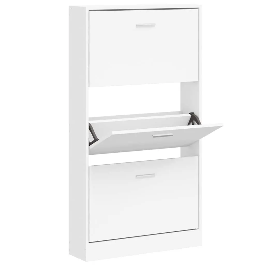 White Shoe Cabinet with 3 Drawers 59x17x108 cm