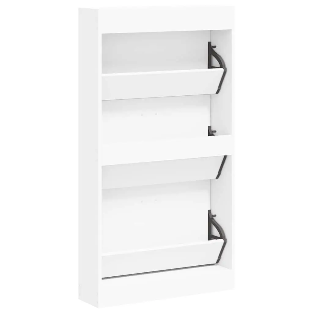 White Shoe Cabinet with 3 Drawers 59x17x108 cm