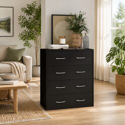 Sideboard Cabinet with 4 Drawers Storage Furniture Black 60x30.5x71cm Display