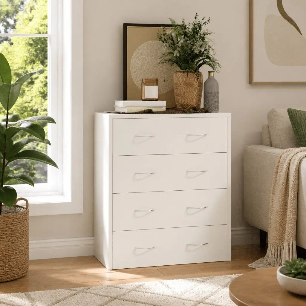 High Gloss White Sideboard Cabinet with 4 Drawers