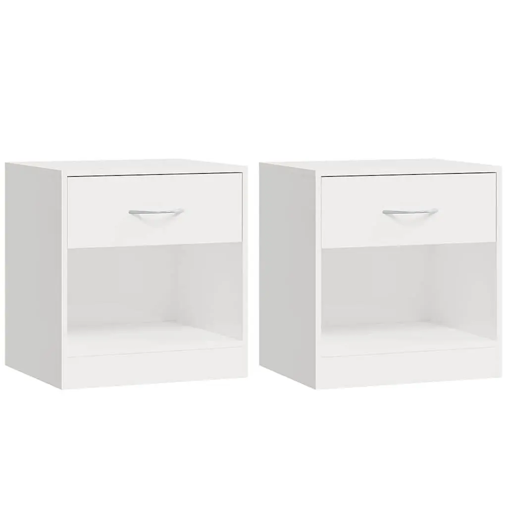 Bedside Cabinets Engineered Wood 2 Pieces White High Gloss Nightstand Storage