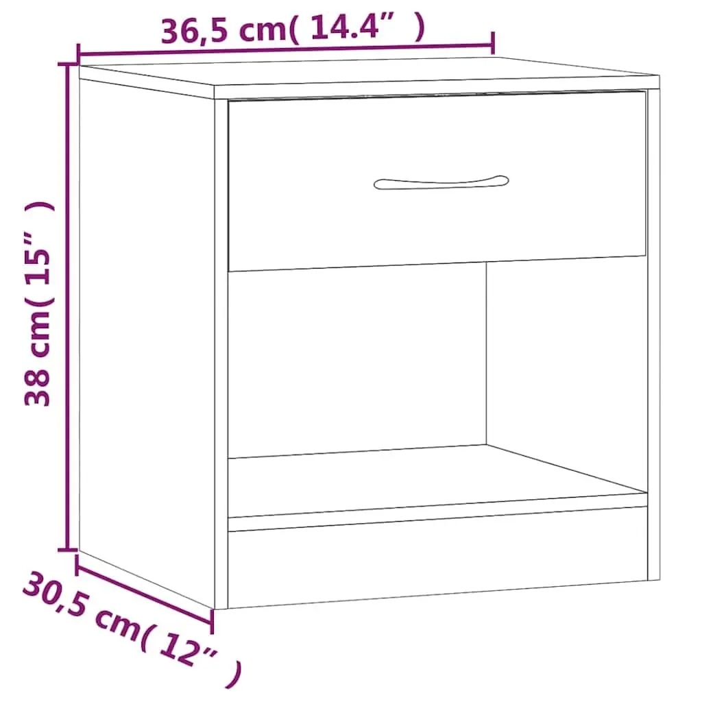 Bedside Cabinets Engineered Wood 2 Pieces White High Gloss Nightstand Storage