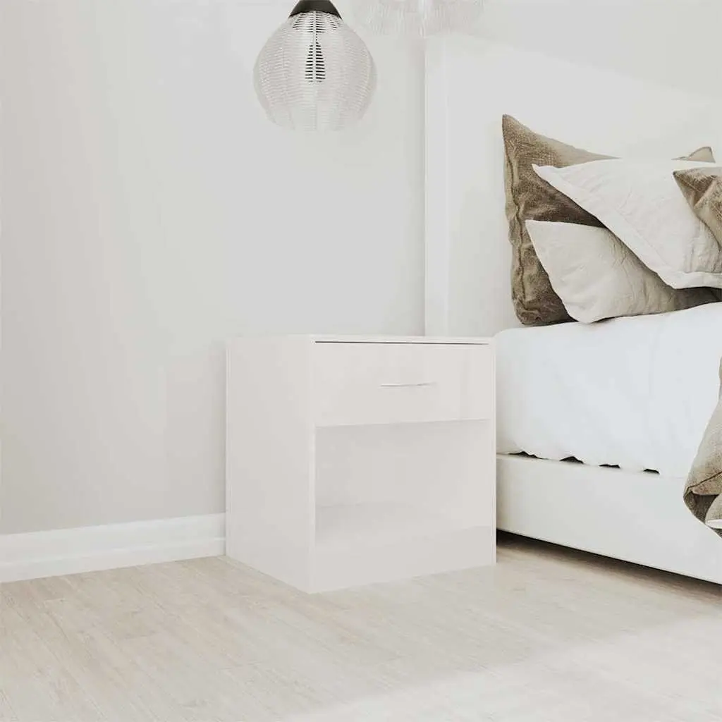 Bedside Cabinets Engineered Wood 2 Pieces White High Gloss Nightstand Storage