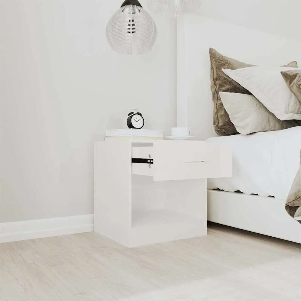 Bedside Cabinets Engineered Wood 2 Pieces White High Gloss Nightstand Storage