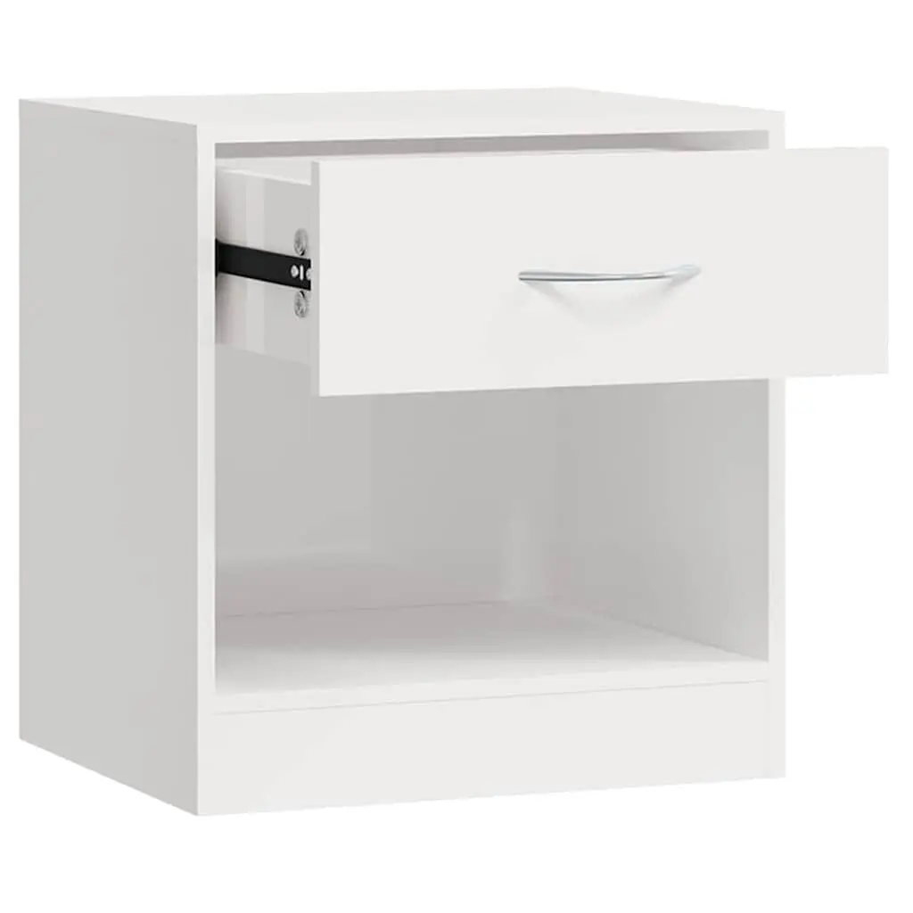 Bedside Cabinets Engineered Wood 2 Pieces White High Gloss Nightstand Storage