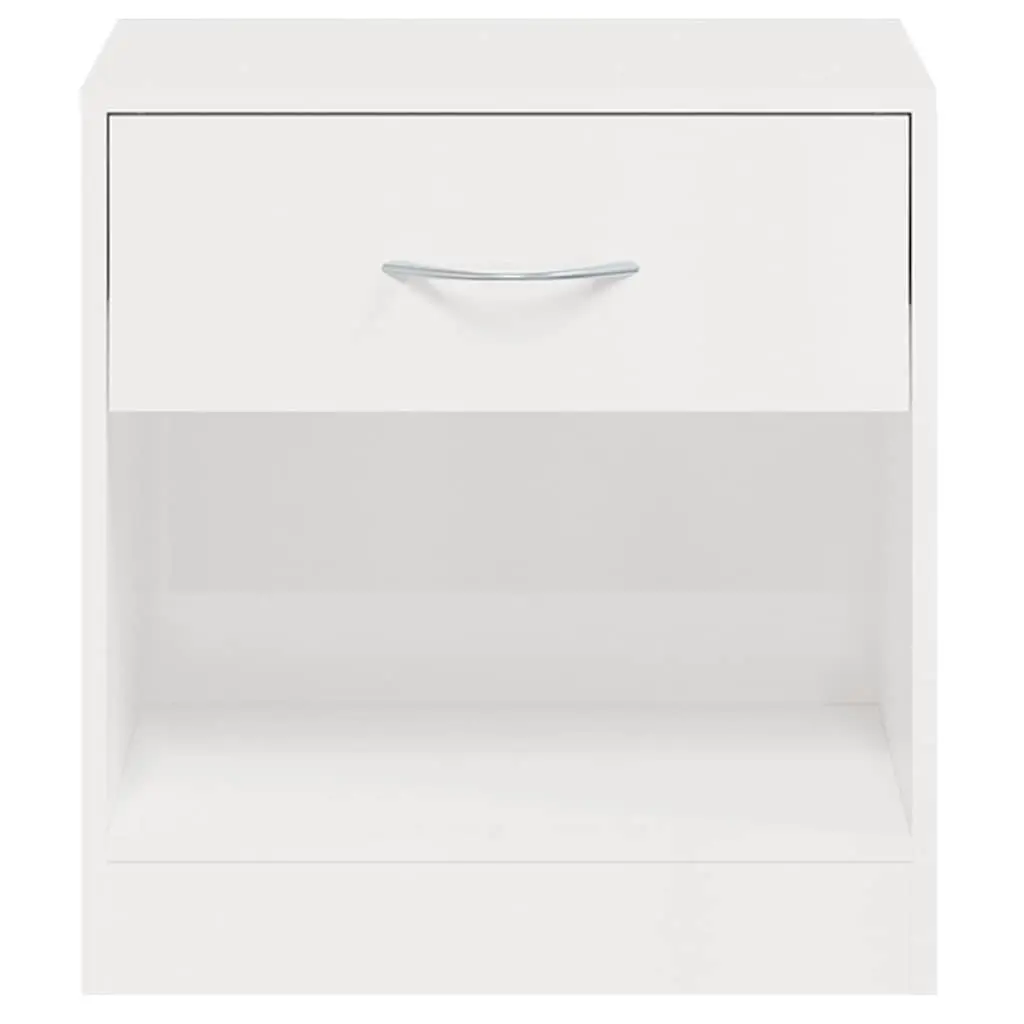Bedside Cabinets Engineered Wood 2 Pieces White High Gloss Nightstand Storage