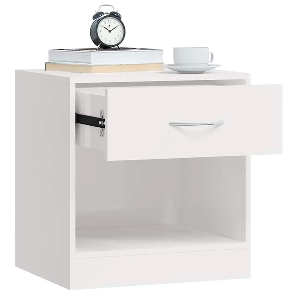 Bedside Cabinets Engineered Wood 2 Pieces White High Gloss Nightstand Storage