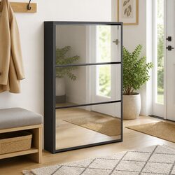 Stylish Black 3-Layer Shoe Cabinet with Mirror