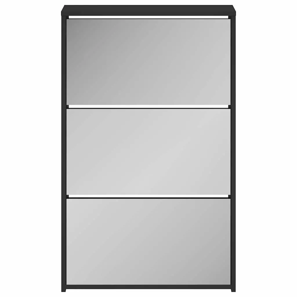 Black 3-Layer Shoe Cabinet with Mirror