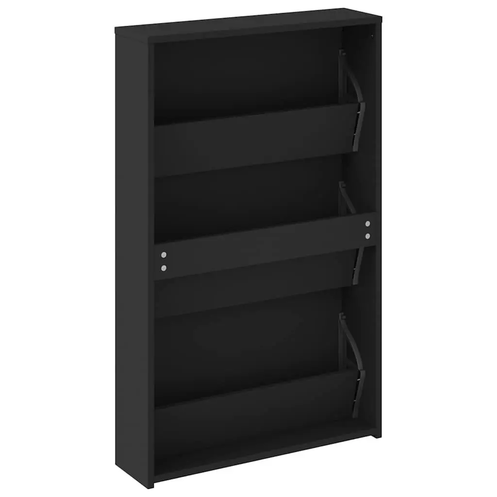 Black 3-Layer Shoe Cabinet with Mirror