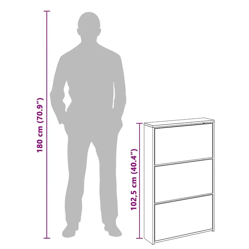 Black 3-Layer Shoe Cabinet with Mirror
