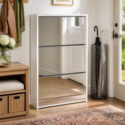 Modern White Shoe Cabinet with Mirror and 3 Drawers