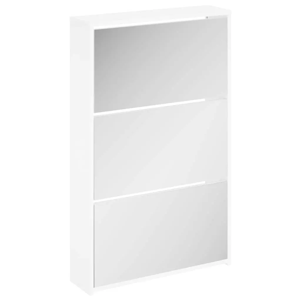 White Shoe Cabinet with Mirror and 3 Drawers