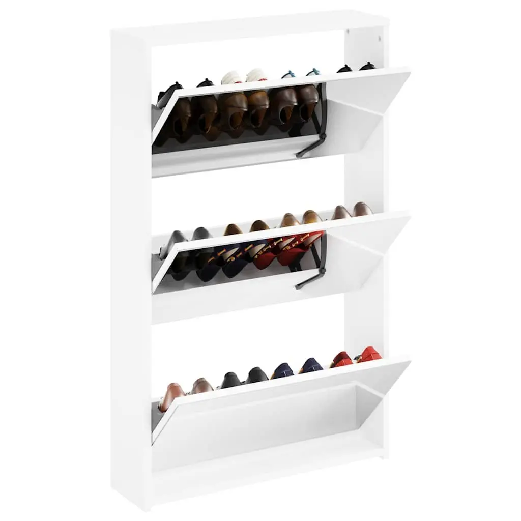 White Shoe Cabinet with Mirror and 3 Drawers