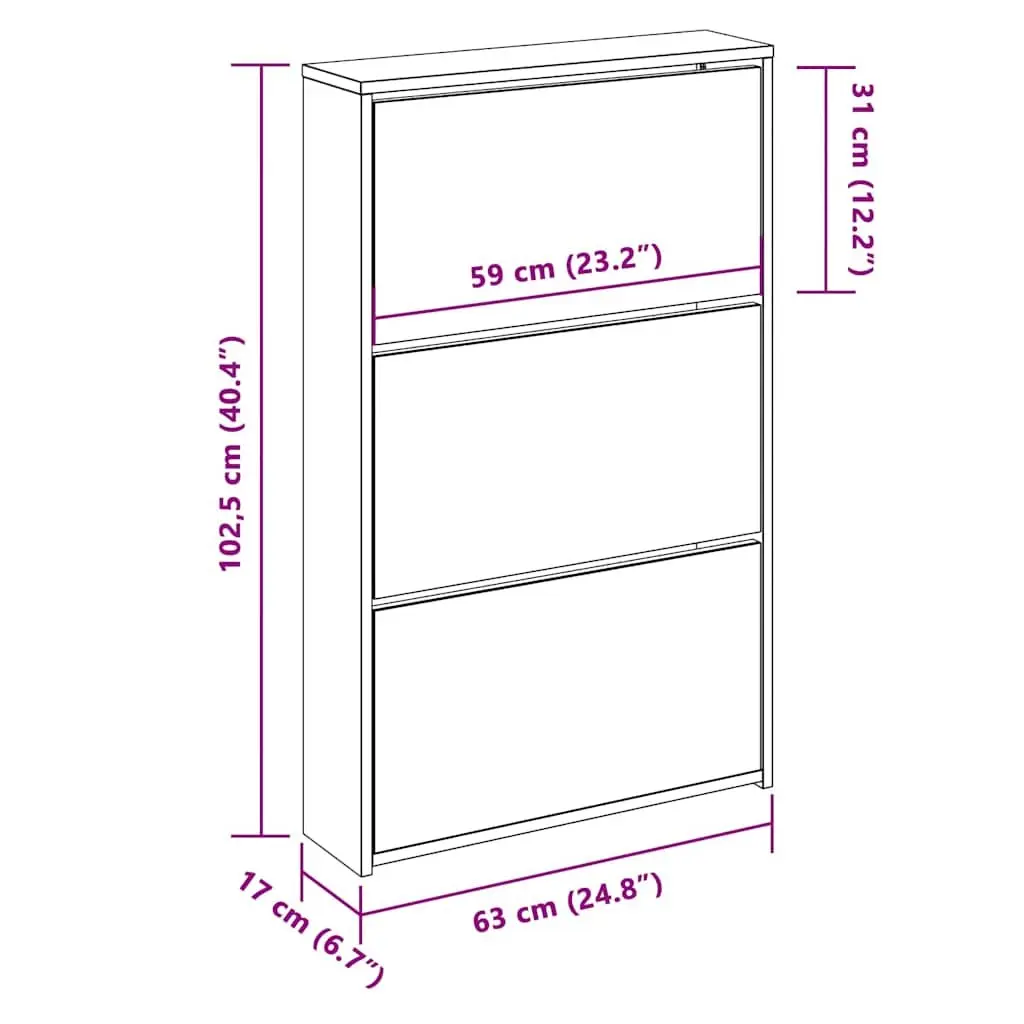 White Shoe Cabinet with Mirror and 3 Drawers