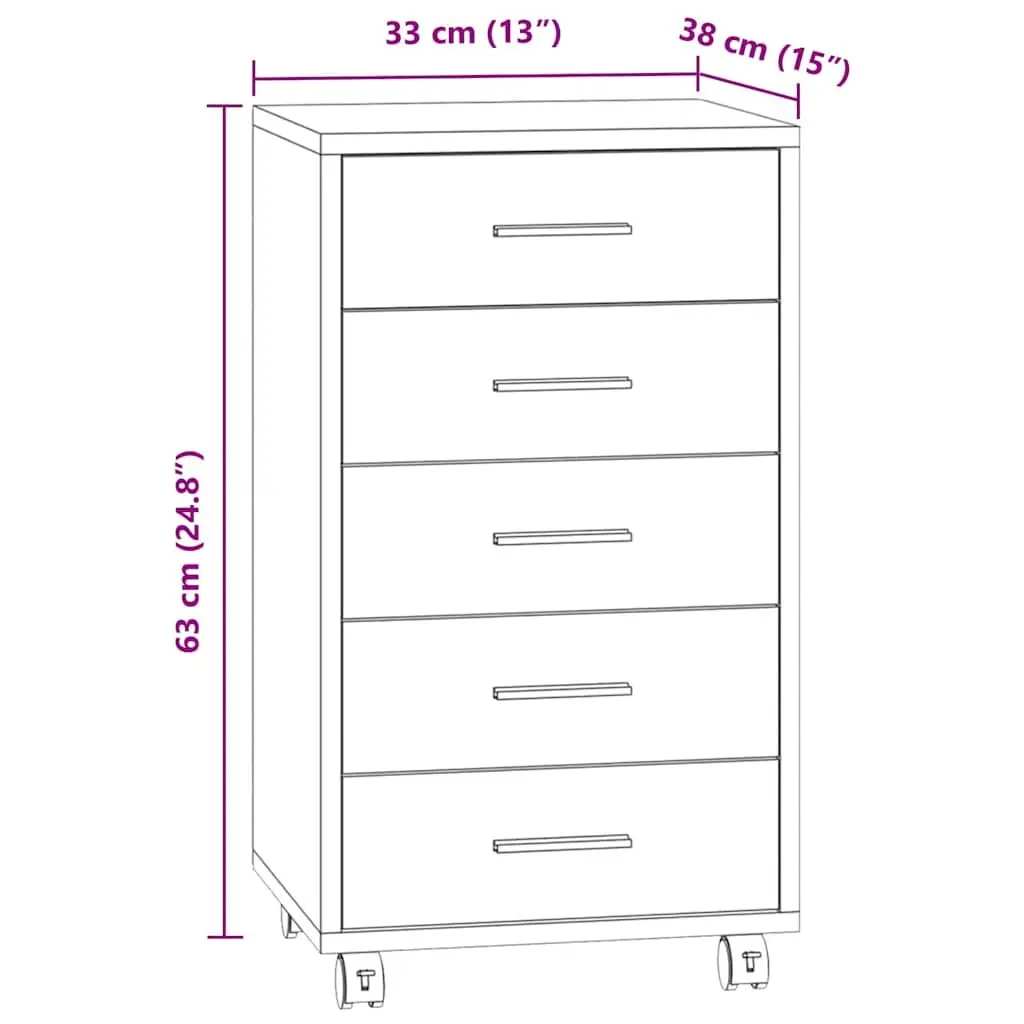 Drawer Cabinet Engineered Wood 5 Drawer Black