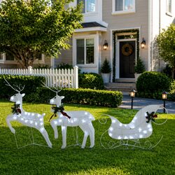 60 LED Outdoor Christmas Reindeer Sleigh Garden Display