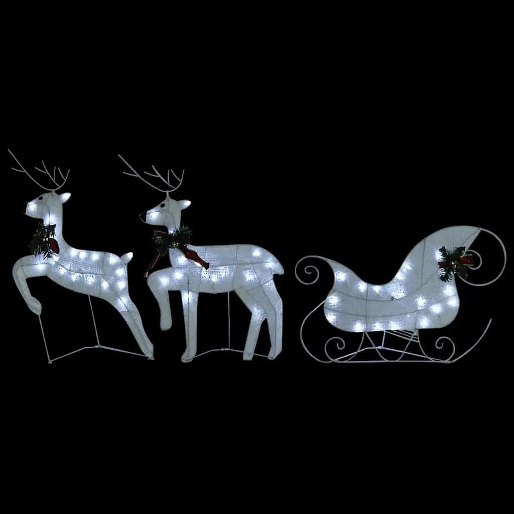 Outdoor Decoration Mesh Metal Frame 60 LED Lights White Reindeer Sleigh