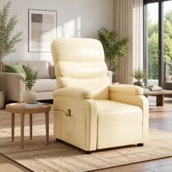 Cream Faux Leather Electric Massage Chair with 6 Vibration Points